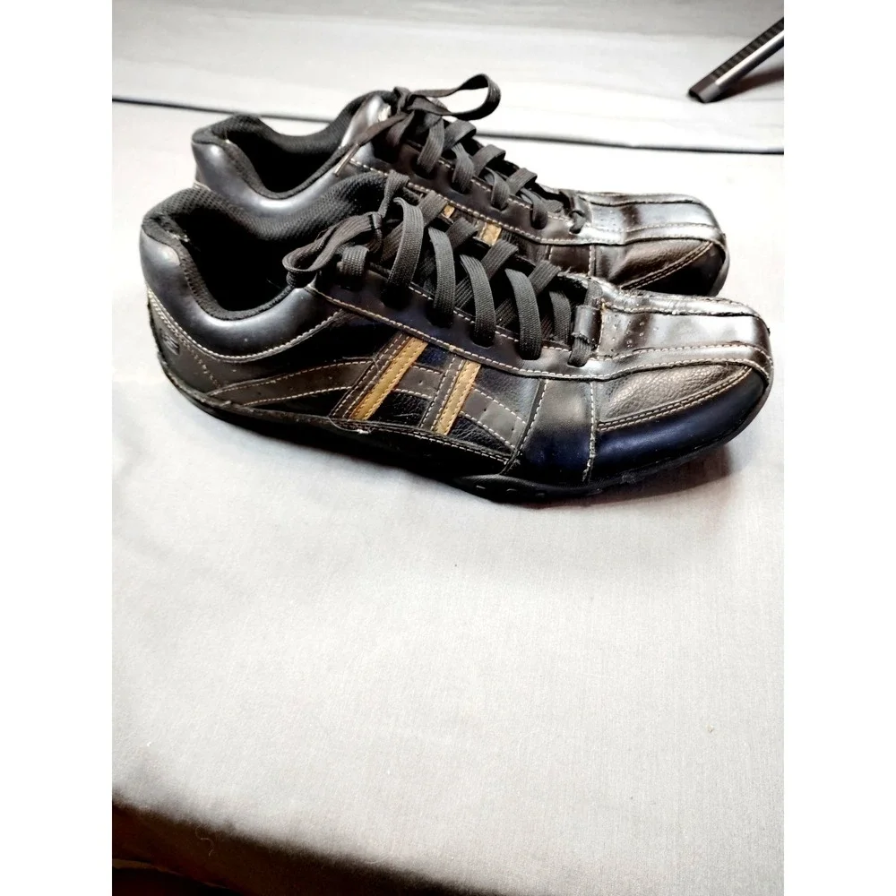 Skechers Men 11 Citywalk Malton Oxford Sneaker Black Tan Stripe Preppy Athletic*